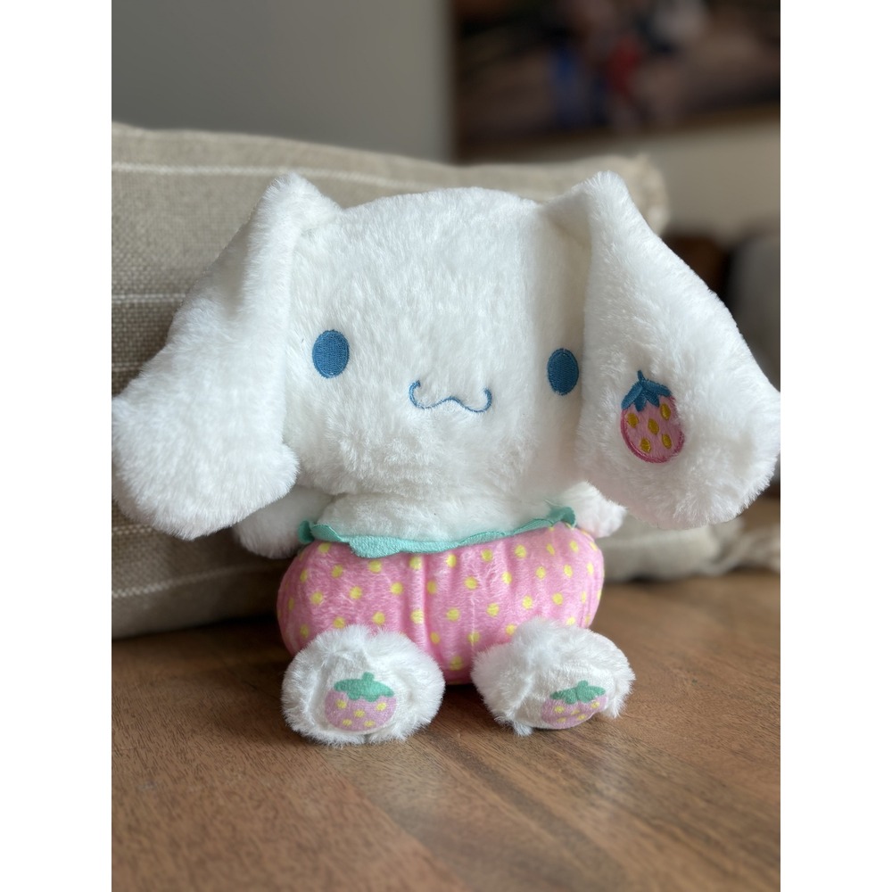 Sanrio Cinnamoroll Strawberry Plush White Puppy Pink Polka Dot Outfit Toy